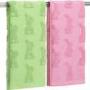 Remagr 2 Pcs Easter Bunny Hand Towels for Bathroom 3D Cotton Embroidery Kitchen Towels Spring Rabbit Bunny Plush Bath Green Pink Decorative Bath Towel Set for Kitchen Bathroom Decor