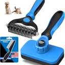 3PCS Self Cleaning Slicker Brush & Pet Grooming Rake & Flea Comb for Dogs, Cats and Horses | Skin Friendly Deshedding Grooming Tool & Double-Sided Dematting Comb | Premium Pet Supplies (Blue)