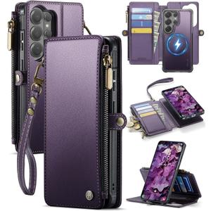 For Samsung Galaxy S26 Ultra Wallet Case Magnetic [Compatible with Magsafe] [RFID Blocking Card Holder] [Zipper] Detachable Drop-proof Protective Phone Cases for Galaxy S26 Ultra 6.9", Purple