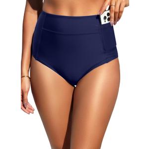 Tempt Me Women High Waisted Swimsuit Bikini Bottoms - Tummy Control Swim Bottom Full Coverage Bathing Suit with Pockets 2025 (Blue, L)