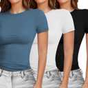 YOGINGO 3 Pack Womens Short Sleeve Crew Neck T Shirts Basic Fitted Tees Soft Stretch Going Out Tops Workout Summer Y2K (M)