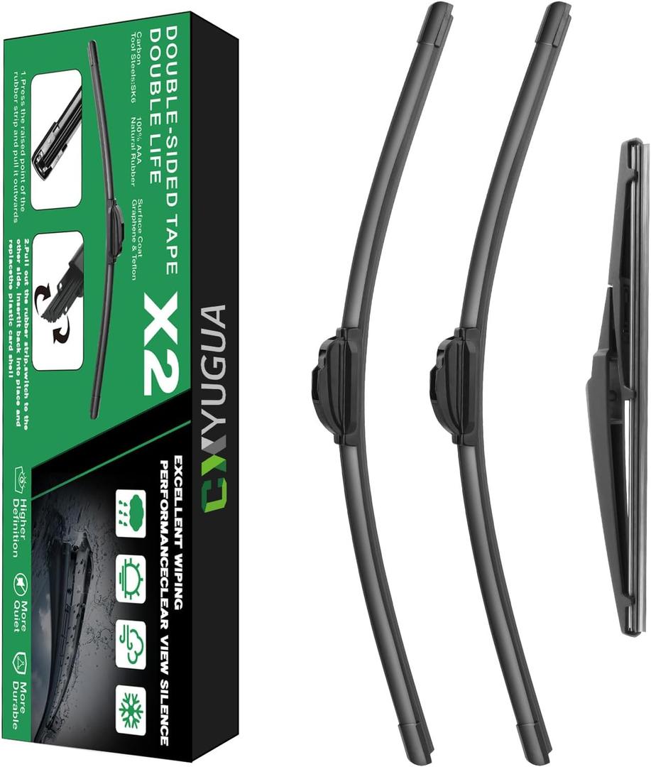 Double Sided Rubber Strips windshield wipers, Replace for 2014-2021 Grand Cherokee,Wiper Blades Replacement-22"/21"/11" (Set of 3) U/J HOOK,Will Last 2x As Long