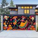 13x6ft Halloween Garage Door Banner, Day of the Dead Sugar Skull Backdrop Outdoor Indoor Halloween Garage Door Cover, Large Dia de los Muertos Wall Decoration for Yard Porch Party Display