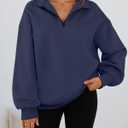 Trendy Queen Women's Oversized Half Zip Fleece Sweatshirts-Cozy Pullover, Drop Shoulder for Fall Winter DarkBlue L