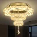 Flashing God Modern Crystal Chandeliers Dia 24" Gold Ceiling Chandelier Flush Mount Crystal Ceiling Light for Bedroom Living Room Dining Room Hallway LED Dimmable