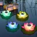  WIHOSE 4 Pcs 11 Inch Solar Floating Lotus Light Waterproof Pond Lotus Lamp Lily Flower Pool Floating Light Decoration for Garden Pond Outdoor Swimming Pool Diwali