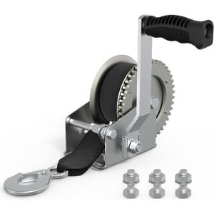 Boat Trailer Winch for Trailers, 1600 LB Heavy Duty Hand Manual Winch with 26FT Strap & Hook, Boat Accessories for Boat and Jet Ski Trailer
