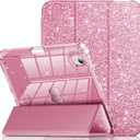 INFILAND for iPad mini 7 Case (A17 Pro), iPad mini 6 Case, iPad mini 7th/6th Generation Case 2024/2021 8.3 Inch, Glitter Cute Protective Clear Cover with Pencil Holder for Kids Girls, Pink (Rose red)