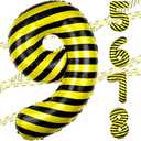 40 Inch Construction 9 Number Balloon Yellow and Black Striped Construction Truck Themed Big Helium Numbers for Girls Boys Party Decorations(Number 9)