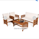 4PCS Patio Solid Wood Furniture Set Conversation Coffee Table W/White Cushion 53'' x 27'' x 34.5''