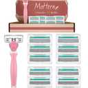 Razors for Women Sensitive Skin, 6 Blades Womens razors for Shaving, including 1 Travel Razor for Women with 12 Blade Refills (Pink)