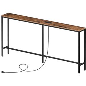 63'' Skinny Console Table with Charging Station, Narrow Long Sofa Couch Table, Easy Assembly, Entryway Table for Living Room, Foyer, Hallway, Rustic Brown CTHR165E01Z1 (5.9"D x 63"W x 31.7"H)
