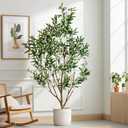 5FT Artificial Olive Tree with Realistic Leaves & Natural Trunk, Faux Silk Olive Plant in White Planter, Tall Fake Tree for Modern Home Office Living Room Entryway Corner Decor, Maintenance Free