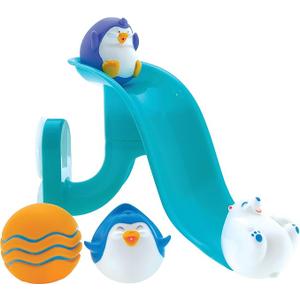 Nuby Penguin Slide Bath Toy Play Set with 4 Bath Squirters  Baby Bath Toys for Boys and Girls 12+ Months  Suction Cup Toy Attaches to Shower Wall