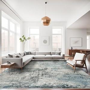 9x12 Area Rug for Living Room: Non Slip Area Rugs for Living Room Blue Grey