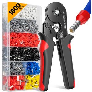 Ferrule Crimping Tool Kit,Wire Ferrule Kit Crimper Connectors4 corners Self-adjustable AWG23-7 gauge 1800PCS Ferrules Electrical TerminalCrimpers Tools Pin Terminals Ratchet Pliers for Audio,Car,DIY