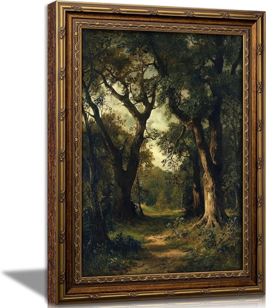 Vintage Forest Path Landscape Framed Wall Art Dark Academia Woodland Prints, 24"L x 16"W