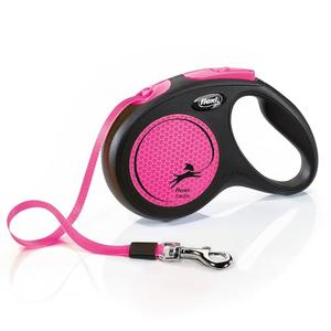 Flexi New Neon Tape Pink Medium 5m Retractable Dog Leash/Lead for Dogs up to 25kgs/55lbs