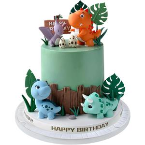 17PCS Dinosaur Cake Topper, Dinosaur Eggs Leaves Grasses Cake Decorations with Happy Birthday Sign Cake Toppers for Birthday Party Decorations, Safari Animal Themed Party