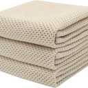 Mia's Dream Soft Absorbent Cotton Waffle Weave Kitchen Dish Cloth Washcloth, 13x28 inch 3 Pack (Beige)