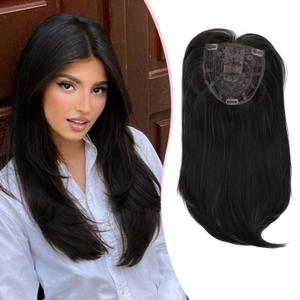 Long 18inch Hair Topper Big Base Cover Thinning and Gray Hairs Clip in Hair Toppers Hairpieces for Women Fiber Wiglets with Fringe Daily Use Soft Black