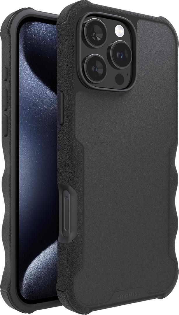 Smartish iPhone 16 Pro Max Protective Magnetic Case - Gripzilla Compatible with MagSafe [Rugged + Tough] Heavy Duty Armor Cover Drop Tested Protection for Apple iPhone 16 Pro Max - Black Tie Affair