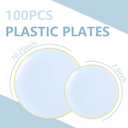 PULOTE 100PCS Blue Plastic Plates - Disposable Light Blue Include 50 Dinner & 50 Dessert/Salad Plates for Party, Wedding & Birthday