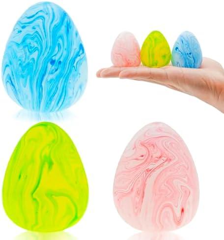 Easter Egg Squishy Fidget Toys, 3 Pack Stress Relief Sensory Toys for Kids & Adults, Colorful Marbled Squishy Balls, Easter Basket Stuffers, Party Favors & Gifts for Easter Celebrations