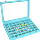 Velvet Jewelry Tray 48 Compartments Jewelry Display Organizer with Transparent Cover Rings, Earrings, Necklaces, Pendants Storage Box for Girls, Wives, Mothers, Women (Light Blue)