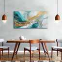 Extra Large Turquoise Wall Art Abstract Teal Wall Decor for Living Room Modern Marble Canvas Picture 30x60”, Watercolor Gold Fluid Texture Ink Painting Prints Poster Artwork Bedroom Decorations