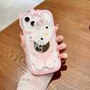 Cute Kawaii Cartoon Phone Case for iPhone 14 Pro Built-in Makeup Mirror for Women Girls, Soft Silicone Transparent Protective Phone Case for iPhone 14 Pro 6.1 Inch, Pink