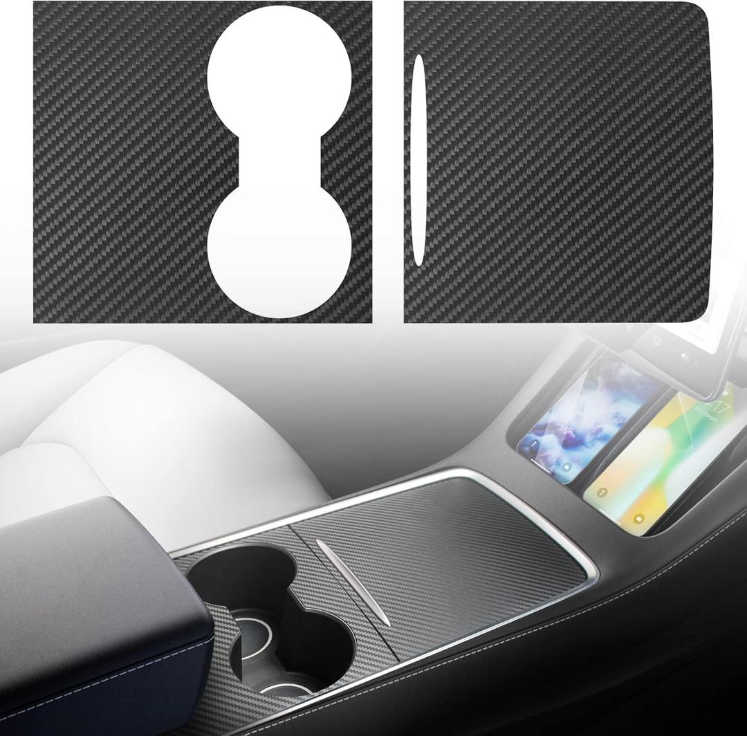 Farmogo Center Console Carbon Fiber Wrap Kit for Tesla Model Y 2020-2024 & Model 3 2021-2023 2PCS Center Console Cover Interior Decoration Wrap Kit for Tesla Model Y/3 Accessories (Matte Carbon Fiber)