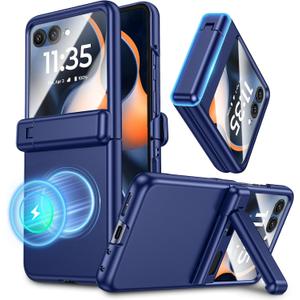 Maxdara for Motorola Razr 2026/2025/2024 Magnetic Case with Kickstand, [Compatible with MagSafe] [Built-in Screen Protector] [Hinge Protection] Phone Cover for Moto Razr 2026/2025, Blue