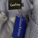 chouyatou Women's Notch Lapel Herringbone Wool Coat Formal Office Work Double Breasted Winter Pea Coat (Medium, Light Blue)