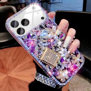 MOSEZA Compatible with iPhone 17 Pro Max Case Luxury Cute Bling Design Rhinestone Diamond Glitter Sparkle Girly Protective Phone Cover Case for Women Girl Purple