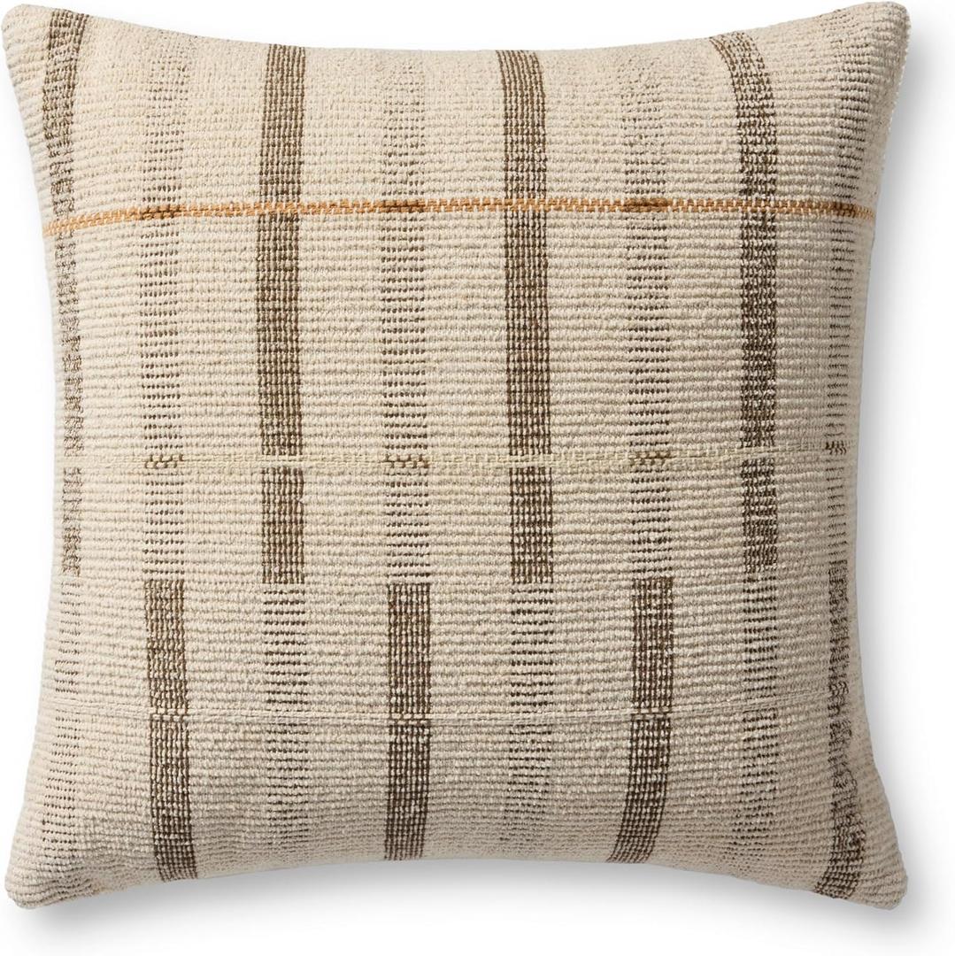 Loloi Ivory / Brown 20'' x 20'' Cover w/Down Pillow