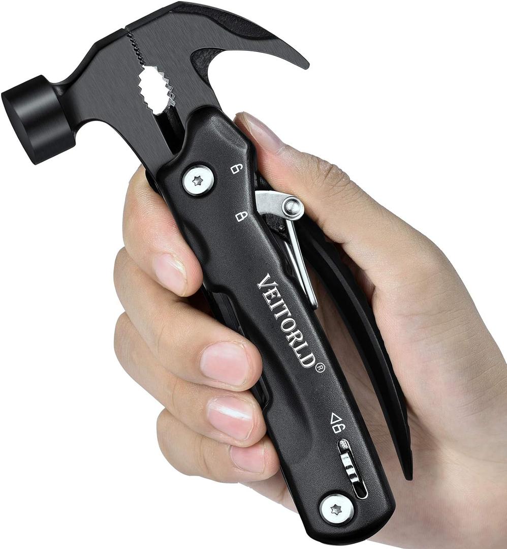 VEITORLD All in One Tools Mini Hammer Multitool, Father's Day, Unique Gifts for Men Dad Husband, Birthday Camping Gifts Ideas for Him Grandpa Boyfriend Women, Cool Gadgets