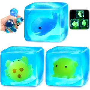Squishy Stress Cube Fidget Toys Adults - Glow in The Dark Sensory Toys for Kids with Autism Stress Balls for Kids Teens Squeeze Toys for Anxiety Easter Basket Stuffers