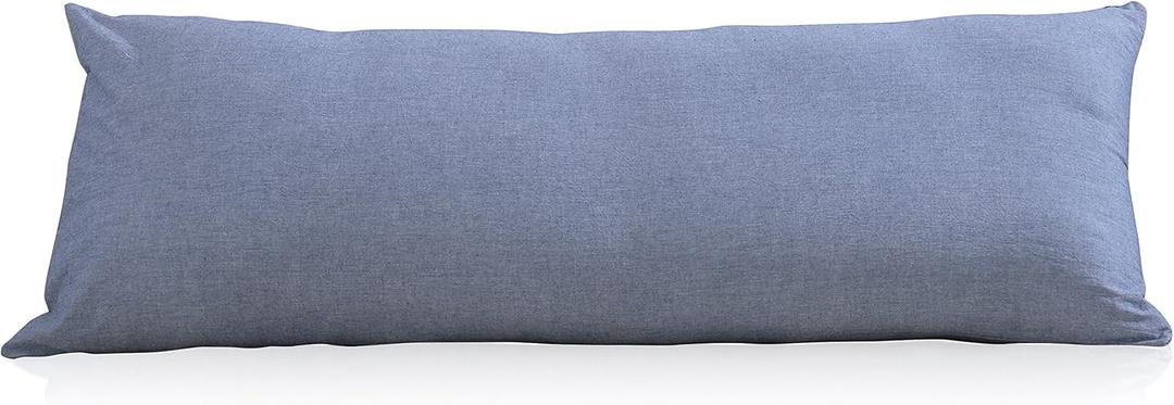 EVOLIVE 100% Cotton Pre-Washed Melange Blue Body Pillow Cover/Case 21"x 54" with Zipper Closure (Blue, 21"x54")