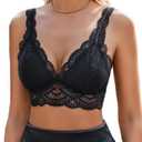 Avidlove Lace Bralettes Womens Triangle Plunge Wireless Bras Camisole Tops Cami Strappy Sexy Soft (Medium, Black)