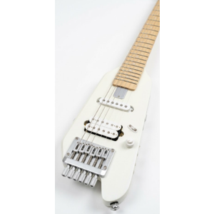 Donner HUSH-X Electric Guitar Kit - Featherlight Travel Guitar with Easy Assemble Stands, Great for Travel and Practice, Mahogany Solid Body, Gig Bag, All Accessories, Metallic White