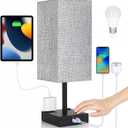 Bedside Table Lamp for Bedroom - Touch Small Lamp with USB C+A Charging Ports & AC Outlets, 3 Way Dimmable Nightstand Light for Living Room (LED Bulb Included, Grey)