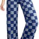 Sidefeel Women's Wide Leg Jeans High Waisted Stretchy Straight Leg Checkered Loose Denim Pants, Blue 18