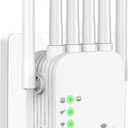 WiFi Repeater, WiFi Extender Signal Booster for Home, 9800 Sq Ft Coverage, Repeater/AP Mode, 6 Antennas, Ethernet Port, WPA2, Supports 150+ Devices, White