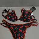 BIKINX Womens Swimsuits Sexy Thong Micro Bikini Ditsy Floral Two Piece Sets Bathing Suit Color Block Bandeau Swim Top Size M