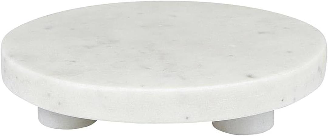 Santa Barbara Design Studio Marble Serving Board Strong Stone Round Footed Tray, 6" Diameter, White