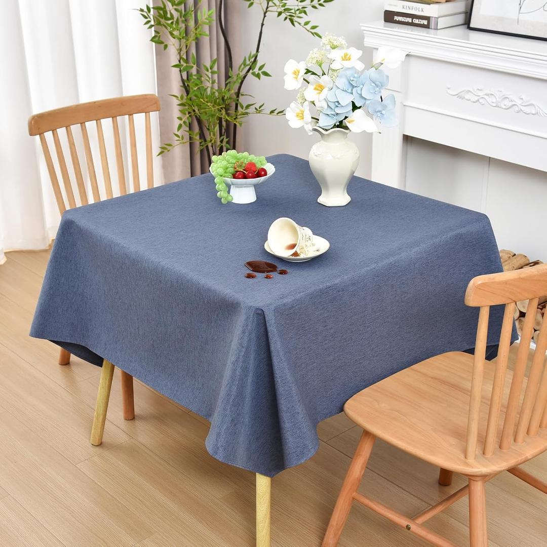 Wolkemer Farmhouse Faux Linen Square Tablecloth 48 x 48 Inch - Water Resistant Table Cloth Washable Wipeable Table Cover for Home Kitchen Dining Wedding Party Banquet (Mist Blue)