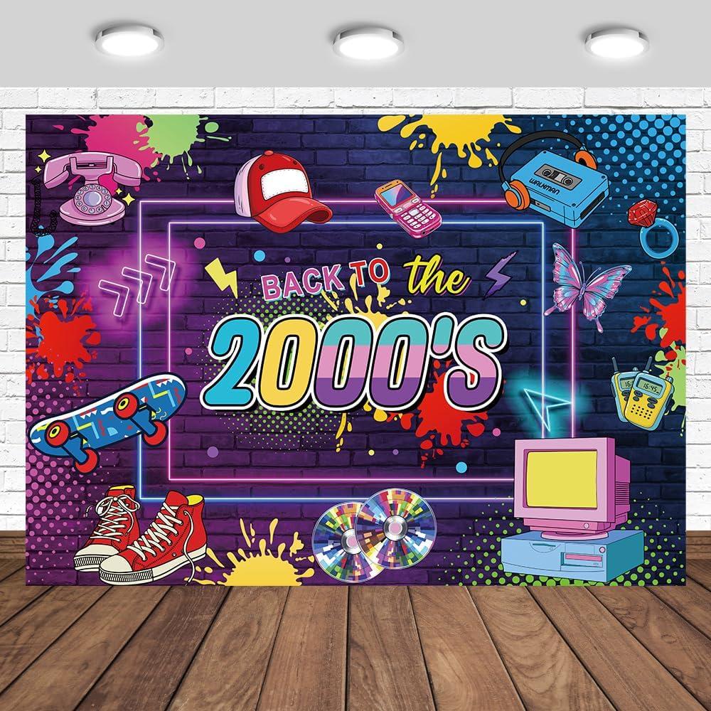 Early 2000s Theme Backdrop 7x5ft Back to The 2000s Decorations Neon Light Hip Hop Graffiti Photography Background Back to 00's Party Photo Studio Props