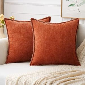 MIULEE Pack of 2 Couch Throw Pillow Covers 20x20 Inch Rust Farmhouse Decorative Pillow Covers with Stitched Edge Soft Chenille Solid Dyed Pillow Covers for Sofa Bed Living Room