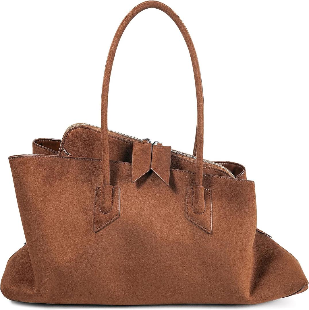 Bevel Edge Suede Large Tote for Women Suede Hobo Bags Retro Shoulder Handbags Purses for Work Travel
